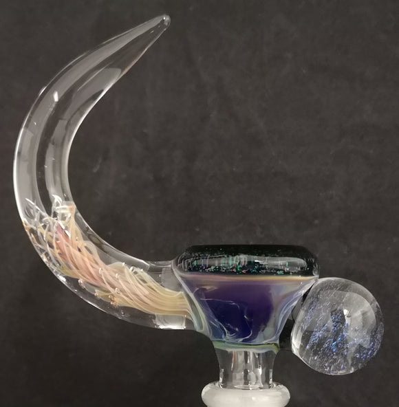 KOBB Glass - 14mm Worked Up Horn Bowl w/ Dichro Marble (1 Hole) - Crushed Opal/Double Amber Purple