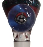 KOBB Glass - 14mm Worked Crushed Opal Up Horn Bowl w/ Mario Millie (1 Hole) - Pomegranate Over Star White
