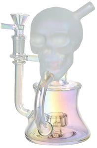 6¾" Solemn Skull Electroplated Recycler Bong - Iridescent