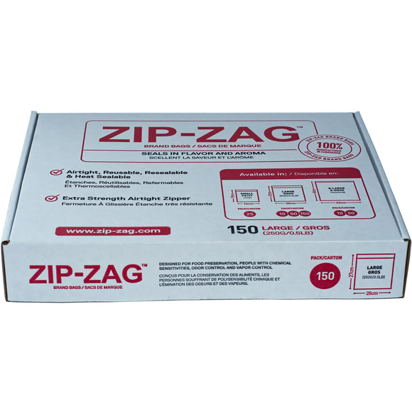 Zip Zag - ½ Pound (27cm x 28cm) Airtight Bags - 150 Bags per Box