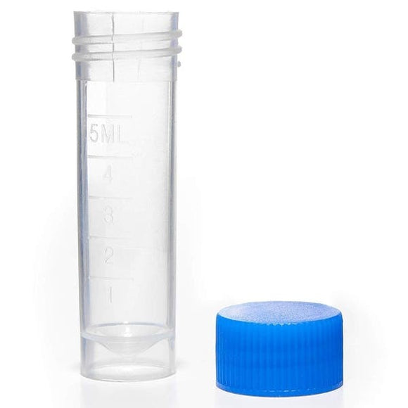 Plastic Sample Vial w/ Color Screw Cap - 5ml Clear Bottles