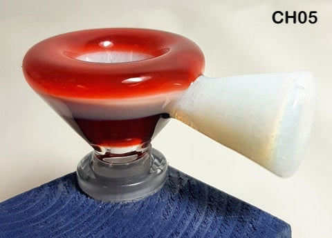 Champloo Glass - 14mm Colored Thick Bowl w/ Thick Handle (1 Hole) - Red & White - $90