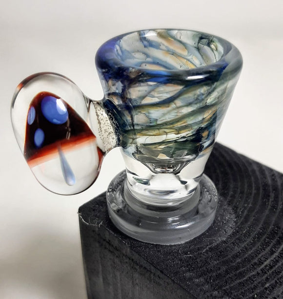 Drewp Glass - 18mm Worked UV Mushroom Bowl (1 Hole) - Blue & Red - $70