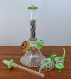 Pa Jay Glass - 10" Worked Mini Beaker Etched Glass Rig Removable Stem Set