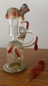 Oil Glass Contraptions - 7" Recycler Rig Red Drips & Dab Tool + Free Banger - $450