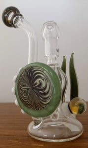 Smash Glass - 8" Worked Bent Neck Rig w/ Millie 14 mm Male Joint+ Free Banger (Green) - $330
