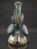 Alex Inwood - 9" Worked Mini Beaker Rig w/ Horns & Faceted Opal Marble 14mm Male Joint Removable Downstem + Free Banger - $700