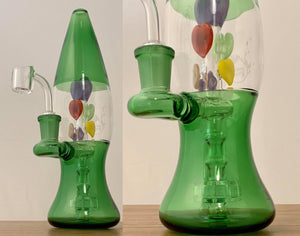 Pulsar Glass - 9" Bottle Rig w/ Banger Hearts Design - Green - $120