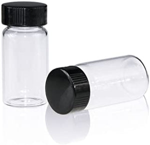 Glass Sample Vial w/ Black Screw Cap - 1 Gram - Clear Bottles