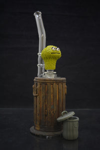 Rob Morrison Glass - 13" Sculpted Electro Plated Oscar the Grouch Rig w/ Garbage Can Dish & Dabber - $3000