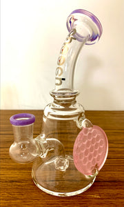 Cheech Glass - 7.5" Rig - Purple Accents Pink Honeycomb Disk [CHR47] - $120