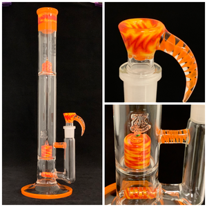 2K Glass - 17.5" Worked Single Stemline to Inverted 4 Bong w/ Matching Bowl & Opals (2K28) - $800