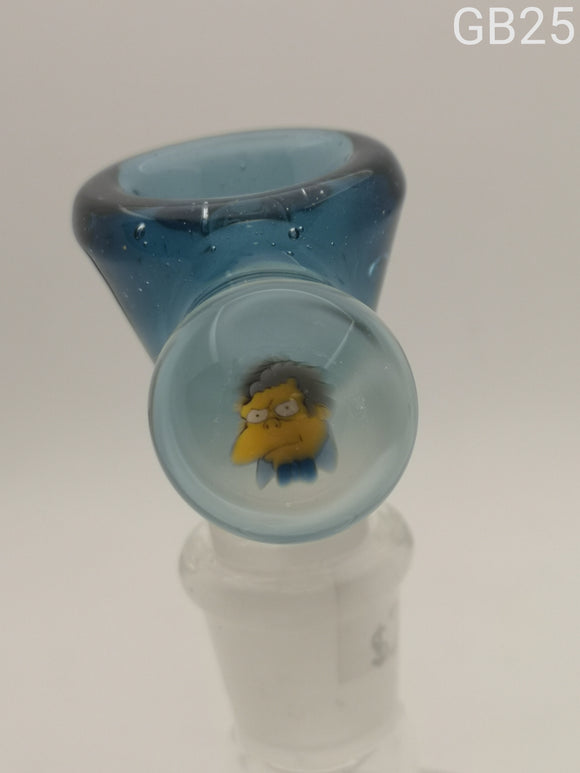 Green Belt Glass - 14mm Colored Bowl w/ Millie (1 Hole) - Blue