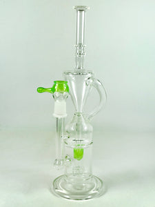 Bio Glass - Hour Glass Recycler Rig w/ Dome & Nail - Green Accents - $80