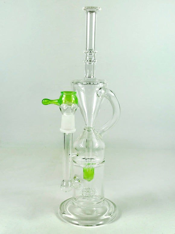 Bio Glass - Hour Glass Recycler Rig w/ Dome & Nail - Green Accents - $80