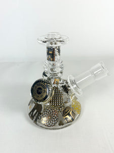 Team Death Star Glass - 4.5"  Mini Beaker Rig Covered in Decals 14mm Male Joint (Clear) - $400