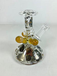 Team Death Star Glass - 4.5" Mini Beaker Rig Covered in Decals 14mm Male Joint (Colored Marbles) - $400