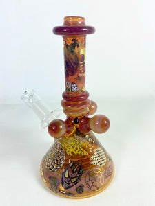 Team Death Star Glass - 6" Mini Beaker Full Color Rig Covered in Decals 14mm Male Joint (Amber Purple) - $650