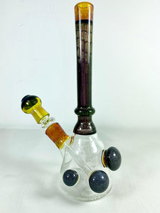 D Park Glass - 9.5" Etched Glass Worked Mini Beaker Rig 14mm Male Joint Removable Downstem