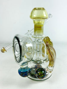 Elbo Glass - 6" Colored Sidecar Rig w/ Marbles & Leaves 18mm Male Joint + Free Banger - $1000