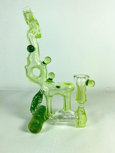 Sasha Hess Glass - 8" Inline Rig w/ Opal Chunk 14mm Male Joint (Slyme) - $850