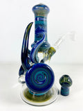 Alex Inwood - 9" Worked Mini Beaker Rig w/ Horns & Faceted Opal Marble 14mm Male Joint Removable Downstem + Free Banger - $700