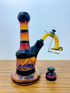 Mike Fro Glass - 8" Removable One Piece Downstem and Swing Rig W/ Dish - Amber - $500
