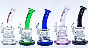 HOSS Glass - 7" Colored 10mm Male Grid Perc Rig - Colors Available - H103