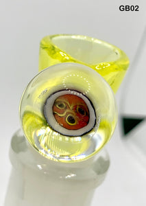 Green Belt Glass - 18mm UV Colored Bowl w/ Millies (4 Holes) - Orange - $60