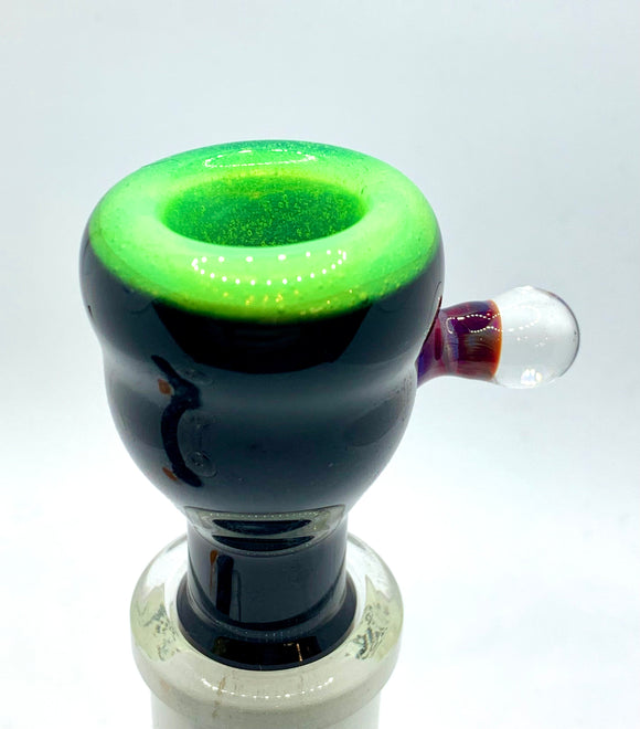 Chuck B Glass - 14mm & 18mm Colored Hollow Bowl w/ Nub Handle - Black & Green - $65
