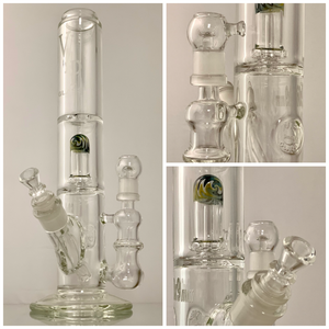 VIP Glass - 15.5" 9mm Bong & Rig w/ Worked Dome Perc (18mm Male & Female Joints) - Green, Yellow, & Black - $500