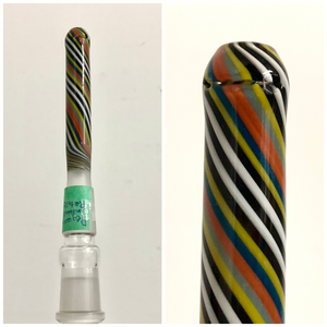 Mini Monster - 3 3/4" 18mm to 18mm Sandblasted Worked Orb Open End Downstem (Black, White, Red) - $210