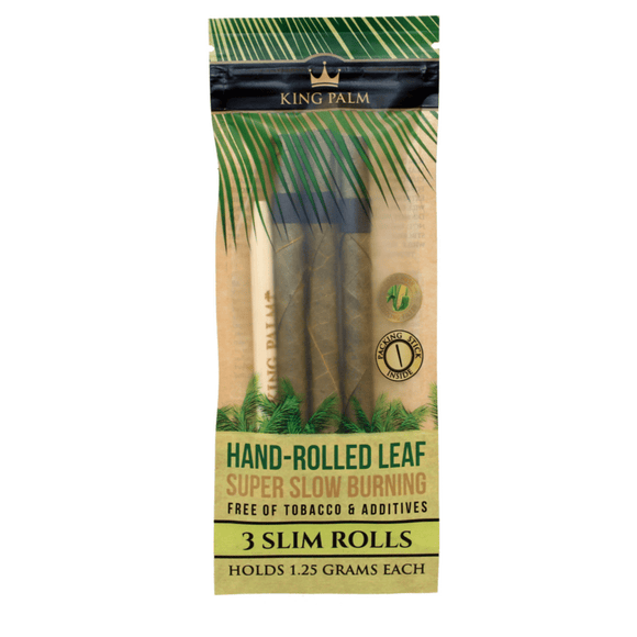 King Palm - Slow Burning Hand Rolled Leaf Wraps - 3 Slim Rolls